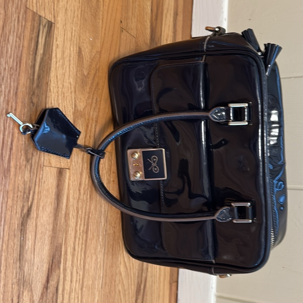 ANYA HINDMARCH PATENT LEATHER CARKER HANDBAG ZIP TOP BAG BOXY SATCHEL - Picture 3 of 8